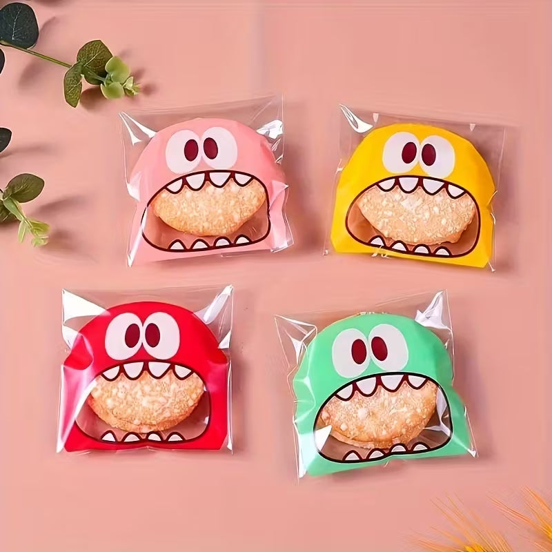 10 pcs Monster Snack Bags - Reusable Plastic Food-Safe Resealable Bags with Cute Monster Designs, Halloween, Christmas, Thanksgiving, Birthday, Party, Snack Storage, Selfsealing Bags